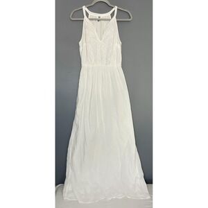 Old Navy Dress S White Crochet Halter Maxi Sundress Cotton Beachy Boho Cottage